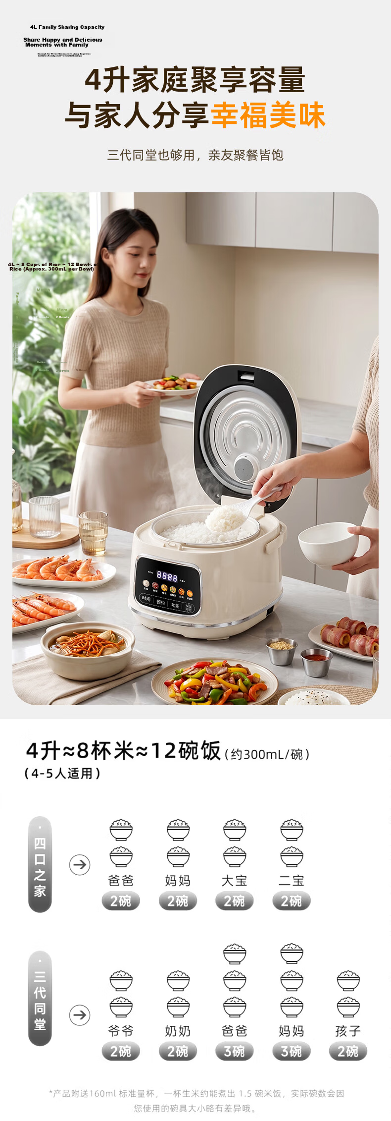 Triangle Brand Creamy Mini Steamer Electric Rice Cooker 2L Low-Sugar Small Rice Cooker for 1-2 People Smart Appointment Cooking Ceramic Non-Stick Inner Pot FD204-2511B 13
