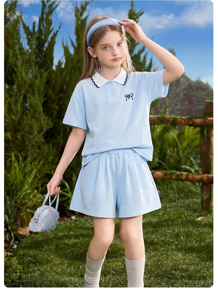 ASK JUNIOR Kids Summer Textured Sleeveless Vest Top and Girls Wide-Leg Shorts Two-Piece Set 21