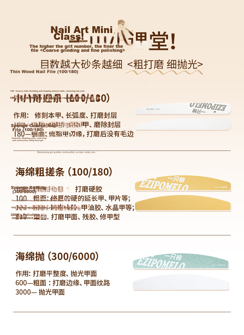 Yomi Nail File Buffer Sanding Polishing Sponge Strip Manicure Shaping 3-Piece Set Tool 1