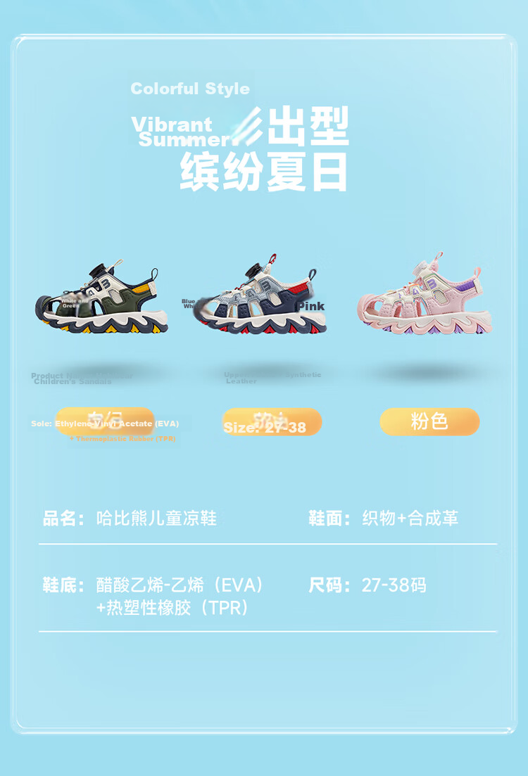 HOBIBEAR Children's Closed-Toe Sports Sandals, Summer Boys' Beach Shoes, Girls' Sandals, JD80U78, Blue And White, Size 28 7