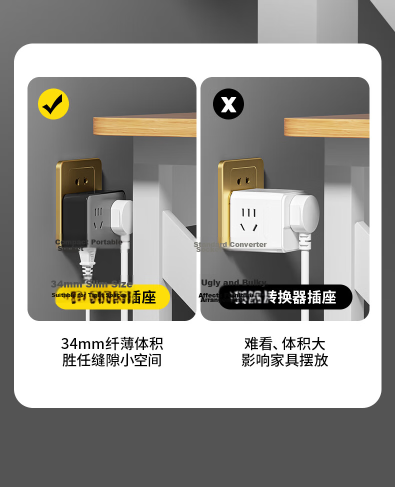 Sushiermo 1-to-6 Wireless Power Strip Lemon Yellow / Universal Travel Adapter / Multi-Port Power Converter / Power Extension Socket 27