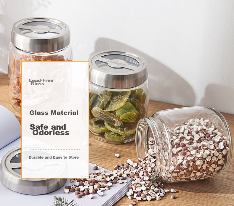 LONGSTAR Food Grade Glass Airtight Jar Tea Coffee Bean Storage Pickled Tangerine Peel White Sugar Container 800ml*2 6
