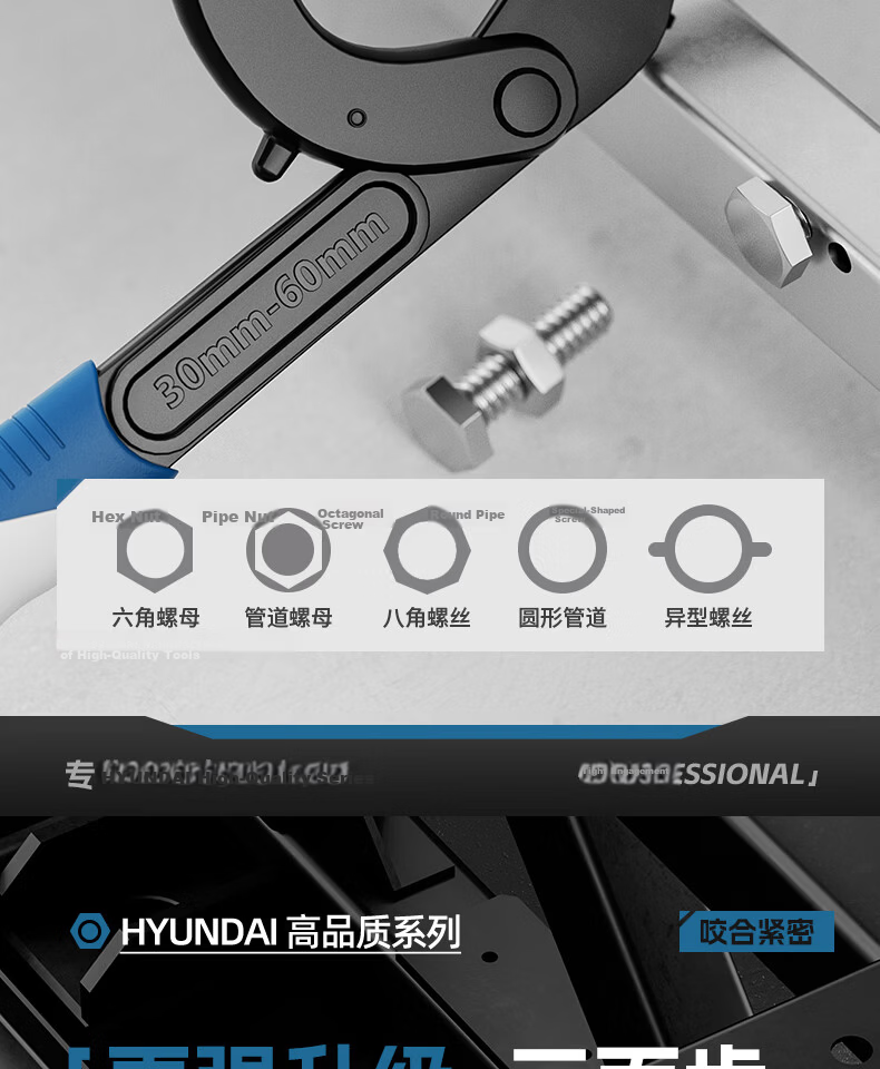 HYUNDAI Adjustable Wrench Multi-Functional Universal Plumbing Wrench Large Opening Pipe Wrench Small Hand Tool 6