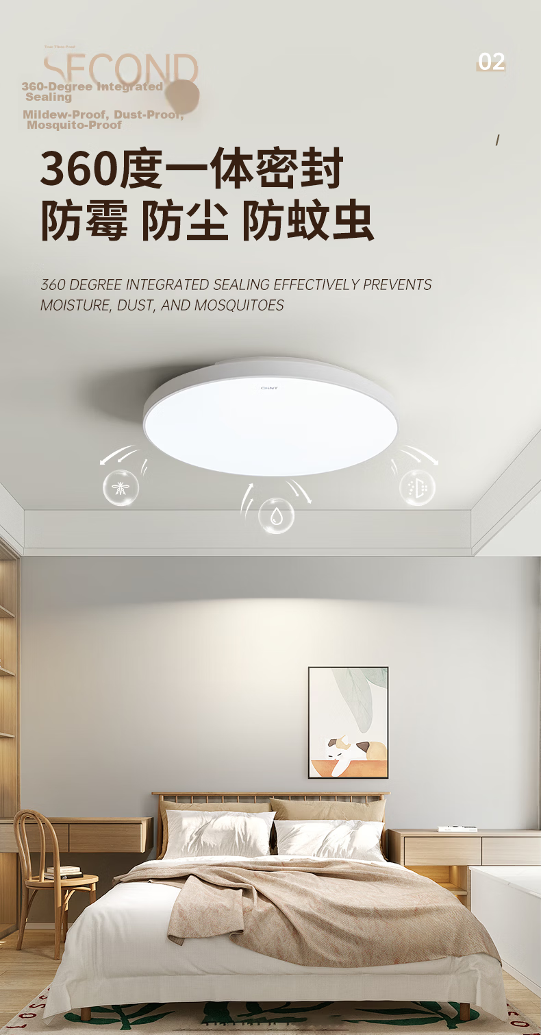 CHNT LED Ceiling Light, Bedroom Light, Balcony Hallway Lamp, Ultra-Thin Super Bright Tri-Proof Lighting Fixture, Black Edge, 48W Cool White Light 4