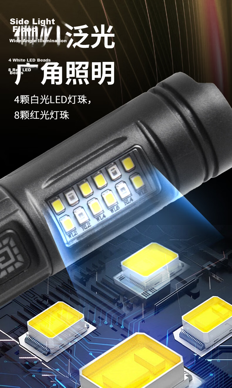 Jujingyang Dual Light Source Flashlight Red Warning Light Mini Portable Side Lamp Rechargeable Dimmable Night Illumination 5