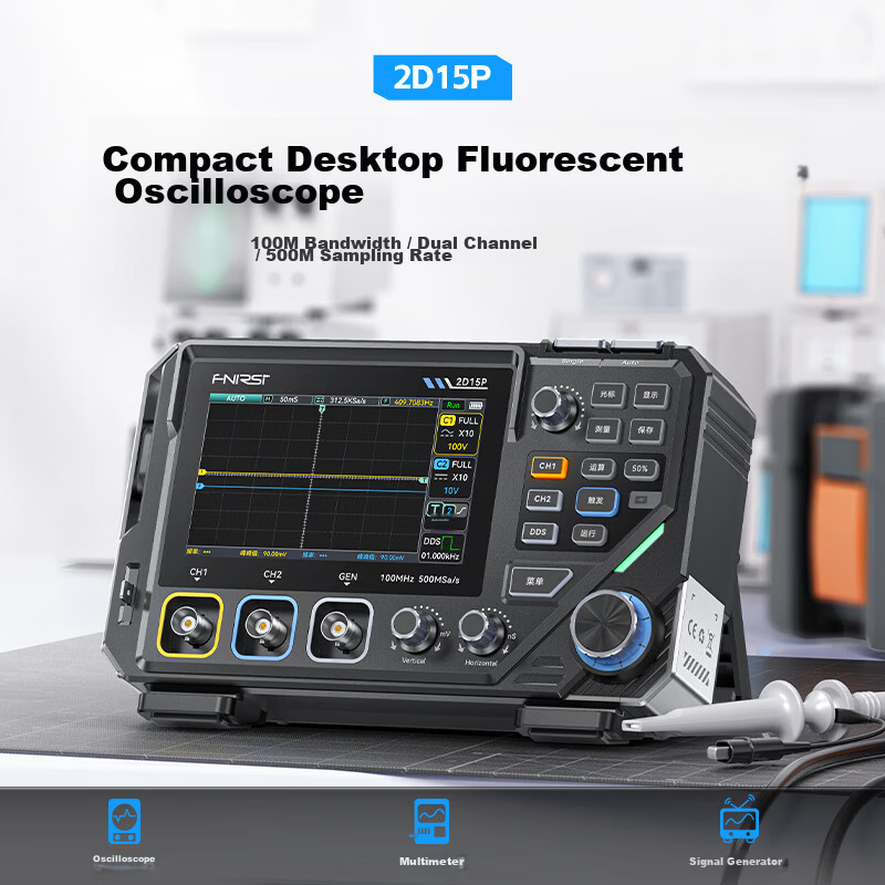 FNIRSI Portable Dual-Channel Digital Oscilloscope 100MHz Bandwidth Multimeter Signal Generator