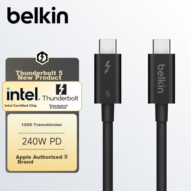 BELKIN Thunderbolt 5 Data Cable Compatible with Thunderbolt 3/4 Full-Function Cable 240W Fast Charging 1 Meter