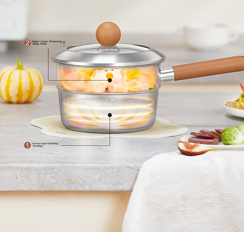 SUPOR Milk Pot, Baby 316L Stainless Steel Food Pot, for Baby Noodles, Hot Milk, Soup Pot, Compatible with Induction Cooker, 18cm 9