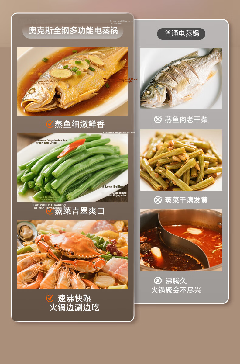 AUX Electric Steamer and Cooker 12L Multi-Functional Electric Hot Pot with 304 Stainless Steel Steamer Basket Model 30AZX-451 8
