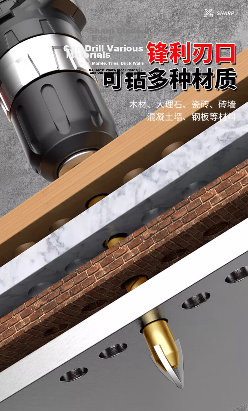 Dedong Four-Blade Cross Drill Tile Drill Bit Concrete Hole Saw High Hardness Tungsten Steel Set of 3 (6mm, 8mm, 10mm) 2