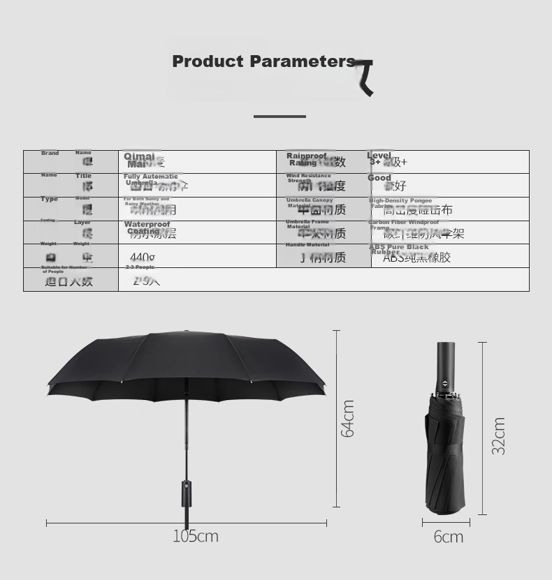 Qimaimai Fully Automatic Umbrella, Large Size, Reinforced And Thickened, Windproof, Black Rubber, Sun Protection, Suitable for Both Sunny And Rainy Days, Foldable, 96 Ribs, Mint Gree 18