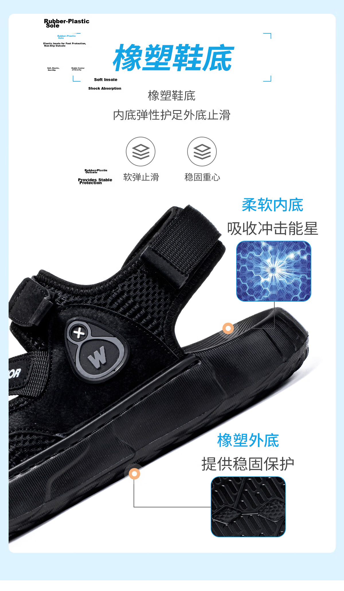 Warrior Men's Summer Outdoor Casual Comfortable Sandals Fashionable Breathable Versatile Non-Slip Shoes Black Size 41 7