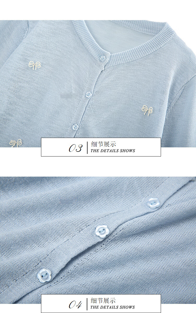 Awakening Paradise 26 Summer Fashion Elegant Sweet Bowknot Versatile Top Round Neck Long Sleeve Knit Cardigan Blue One Size 14