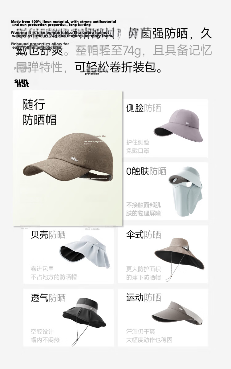 Beneunder Baseball Cap Unisex Sun Protection Outdoor Cycling Duckbill Wide Brim Slim Face Hat DS020 2