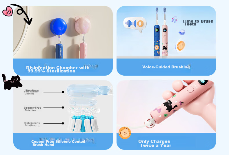ApiYoo A9pro Kids Electric Toothbrush with Real-Time Voice Reminder, Soft Bristles for Gum Care, Suitable for Children Ages 3-15, Boys and Girls, Children's Day Birthday Primary School Graduation Gift 4