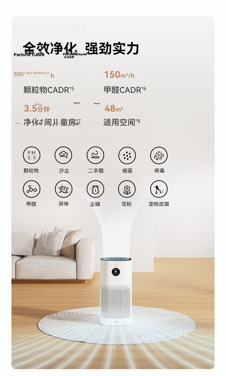 720 Hongmeng Smart Air Purifier 3S Enhanced Edition Home Use Formaldehyde Dust Odor Smoke Cat Hair Allergen Removal Medical Grade Purification Huawei Smart Life 5
