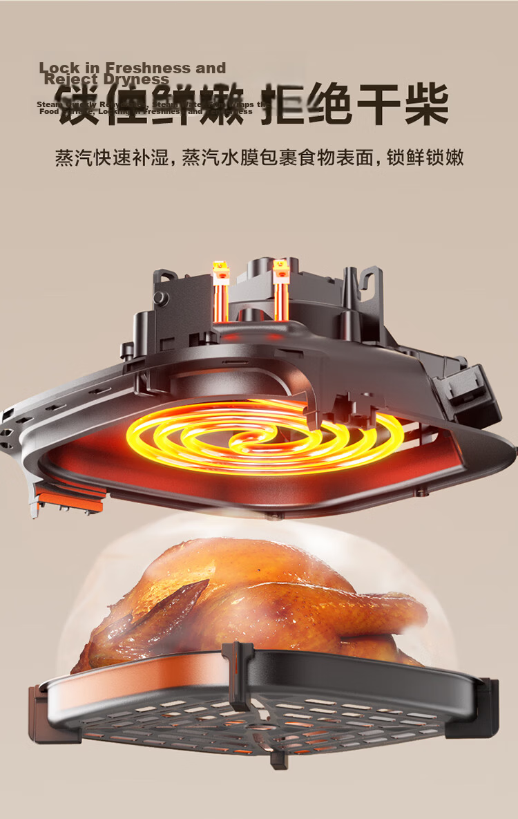 SUPOR No-Flip Air Fryer with Top And Bottom Views, Fully Automatic Steam And Bake All-In Machine for Home Use, 6L Large Capacity Metal Inner Electric Fryer, New Model KD60D876 13