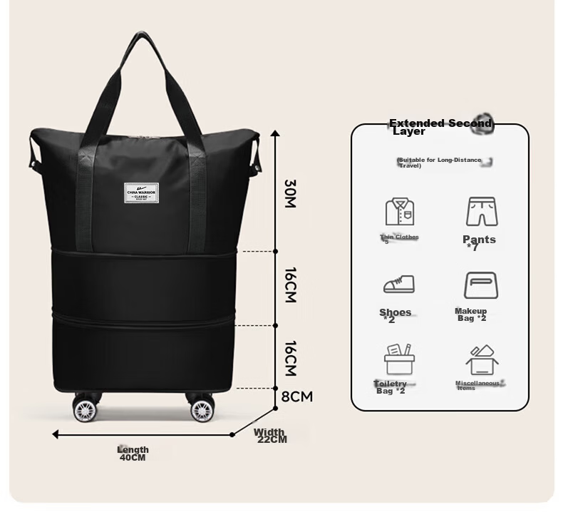 Warrior Universal Wheel Travel Bag Large Capacity Foldable Trolley Business Trip Tourism Carry-on Expandable Storage Luggage with Wheels for Men and Women 5