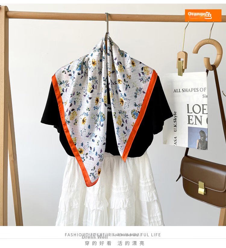 GLO-STORY Scarf and Scarf Buckle Set 70cm French Elegant Small Floral Print Square Scarf Gift Box 10
