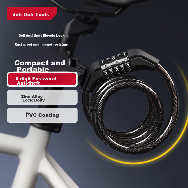 Deli Bicycle Lock Five-Digit Combination Anti-Theft Cut-Resistant Smart Glass Door Mountain Bike Ring Lock
