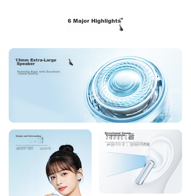 Soaiy MT5 Semi In-Ear True Wireless Bluetooth Earphones 2026 New Model Premium Sound Quality Long Battery Life AI Translation Noise-Cancelling Call Compatible with Apple Huawei Xiaomi Birthday Gift Si 3