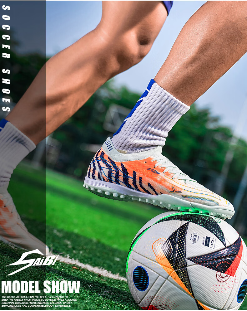 SAIBI Men's Soccer Shoes TF Turf Studs Adult Youth Student Professional Training Competition Shoes 3649S Off-White Red Size 44 26