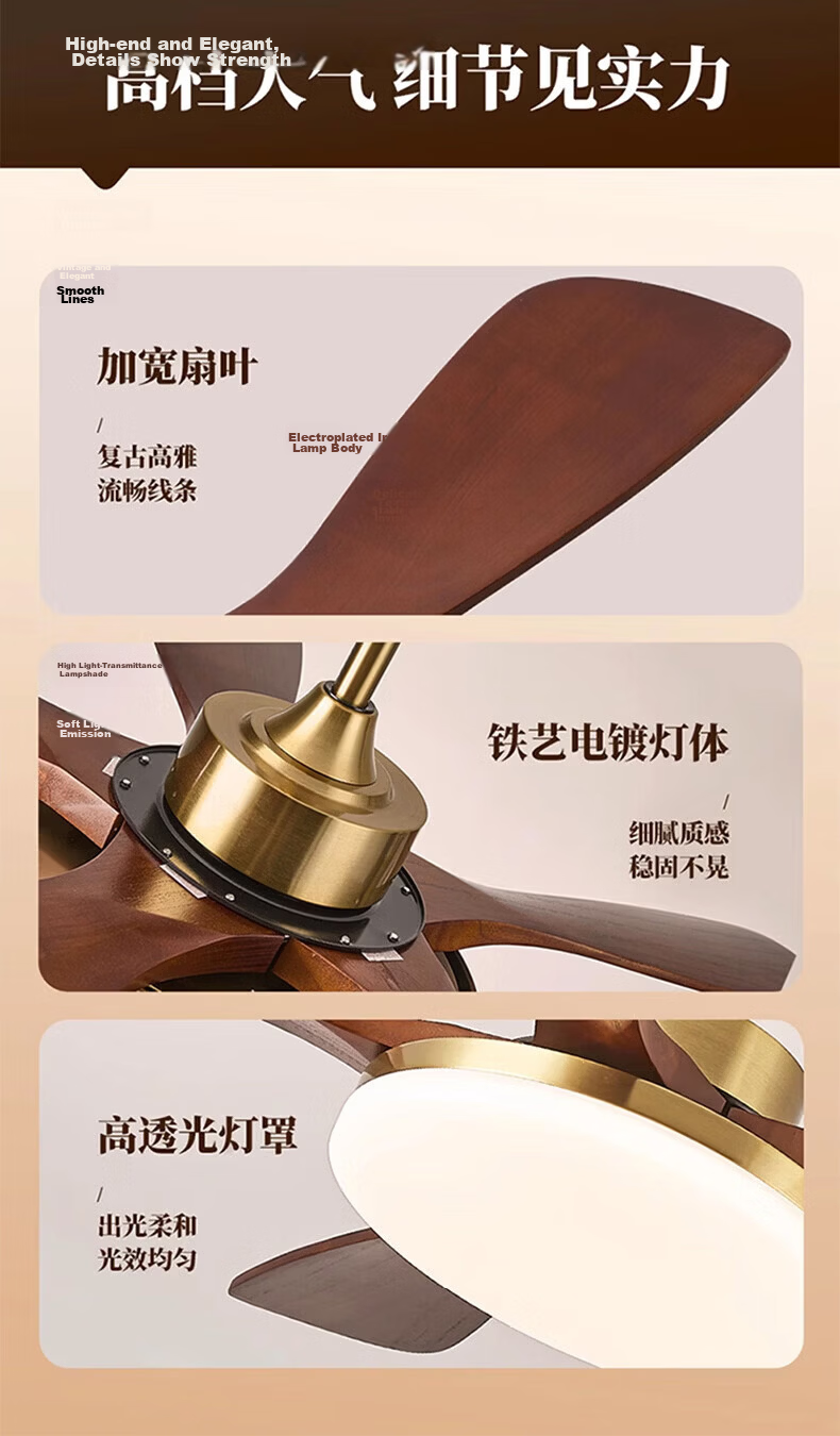 ASUS Lighting American Cree LED Fan Light French Vintage Style Living Room Dining Room Direct Blade Ceiling Fan Light Silent 30