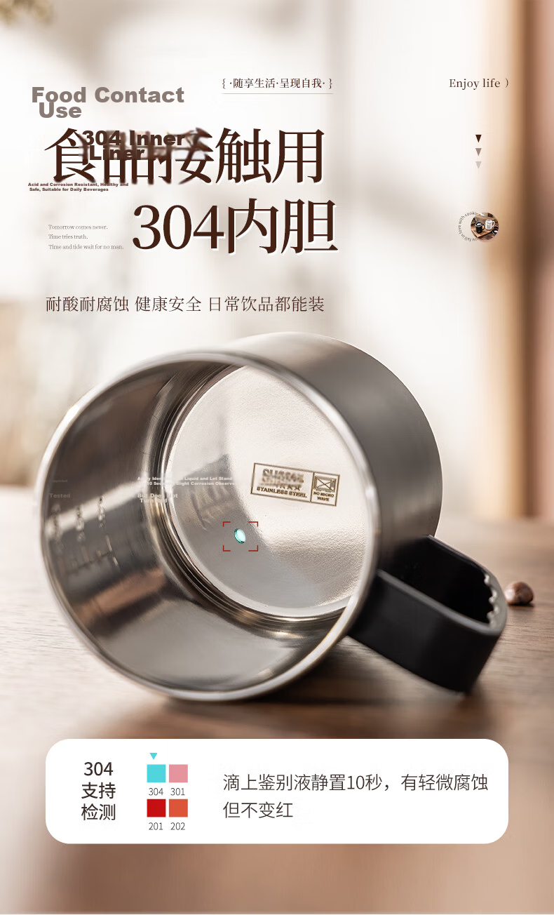 CAIZHI 304 Stainless Steel Large Capacity Coffee Mug with Lid Office Travel Cup White CZ6649 3