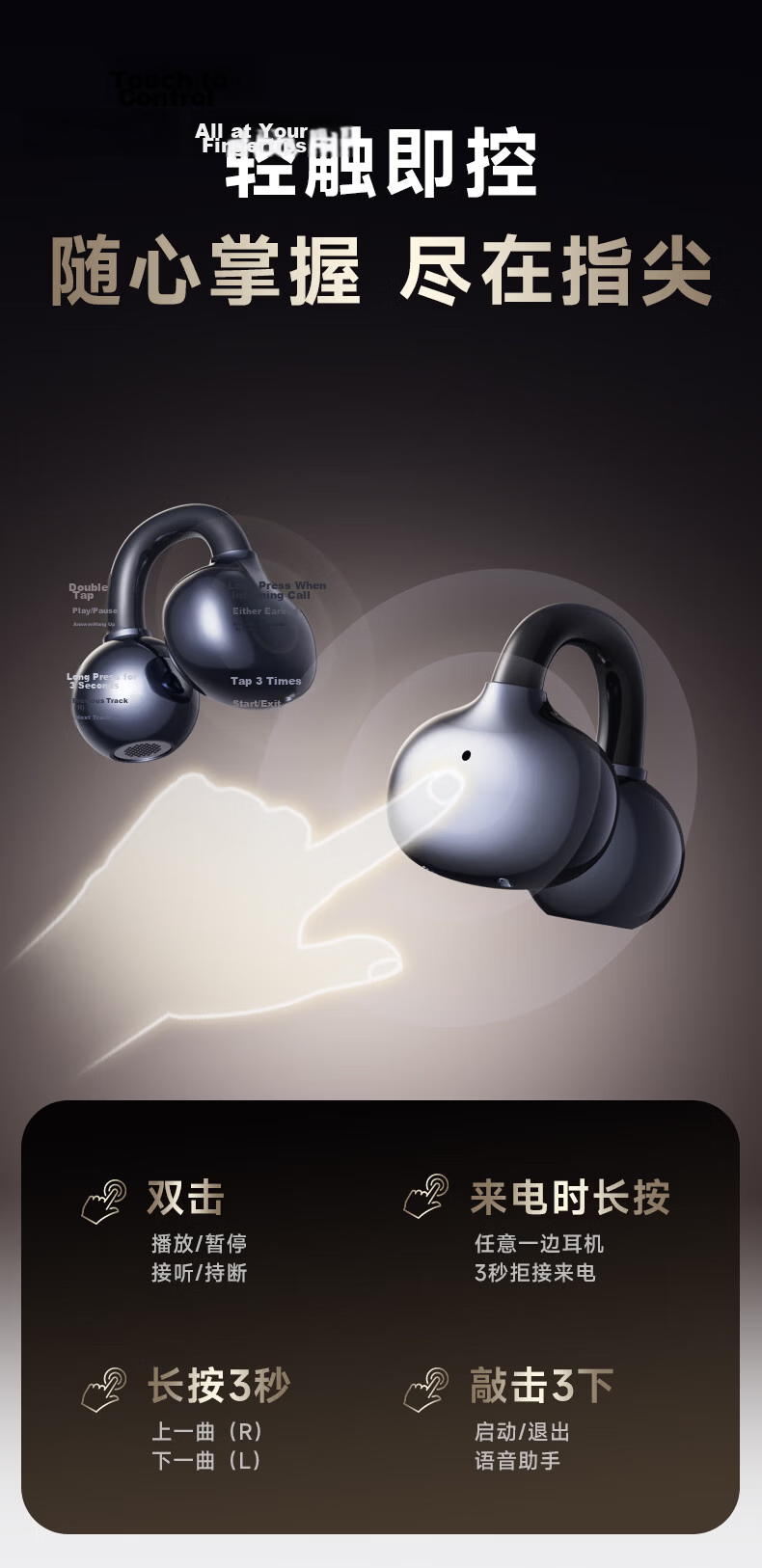 GFFOCUS 2026 Latest Exclusive Waterdrop Bone Conduction Bluetooth Ear Clip Wireless Sports Sweatproof Long Battery Life Earphones for Apple Huawei 19