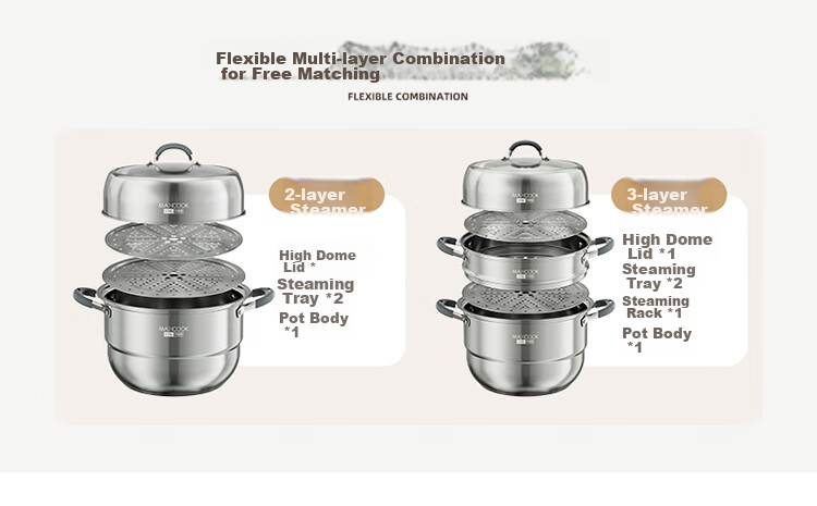 MAXCOOK 316L Stainless Steel 3-Layer 30cm Steamer Pot with Composite Bottom for Home Use, Compatible with Gas Stove and Induction Cooker MCZ043 9