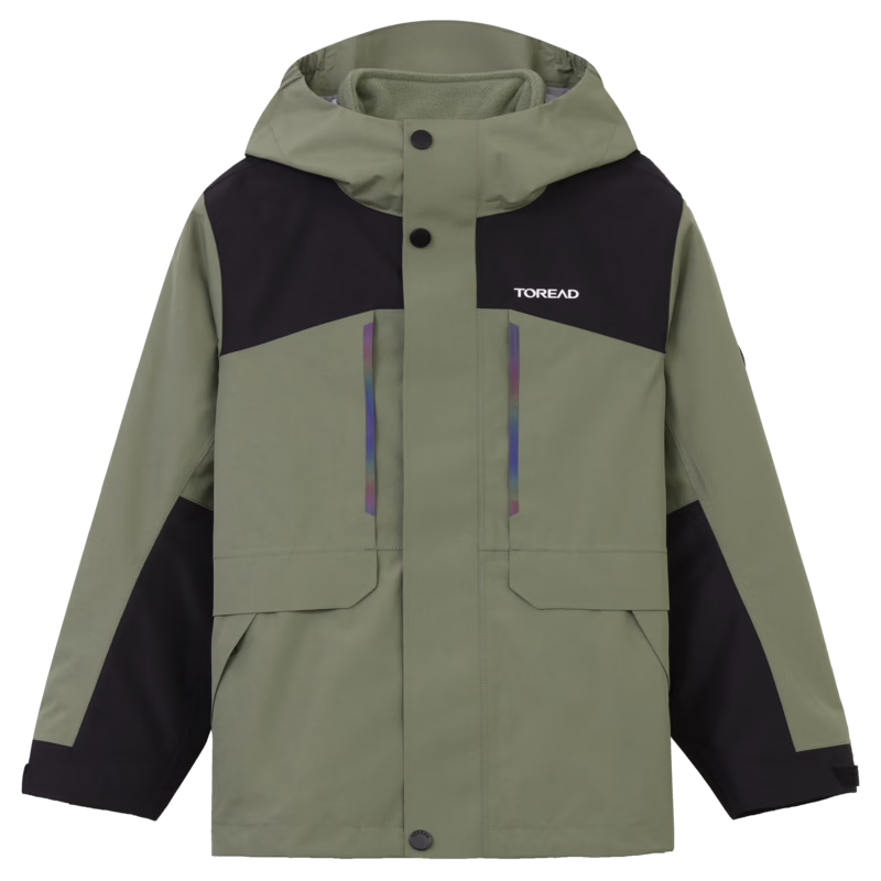 TOREAD 2024 New Children's Outdoor Jacket, Fleece-Lined Windproof Breathable Coat QAWWBM93261, Rock Green, Size 160