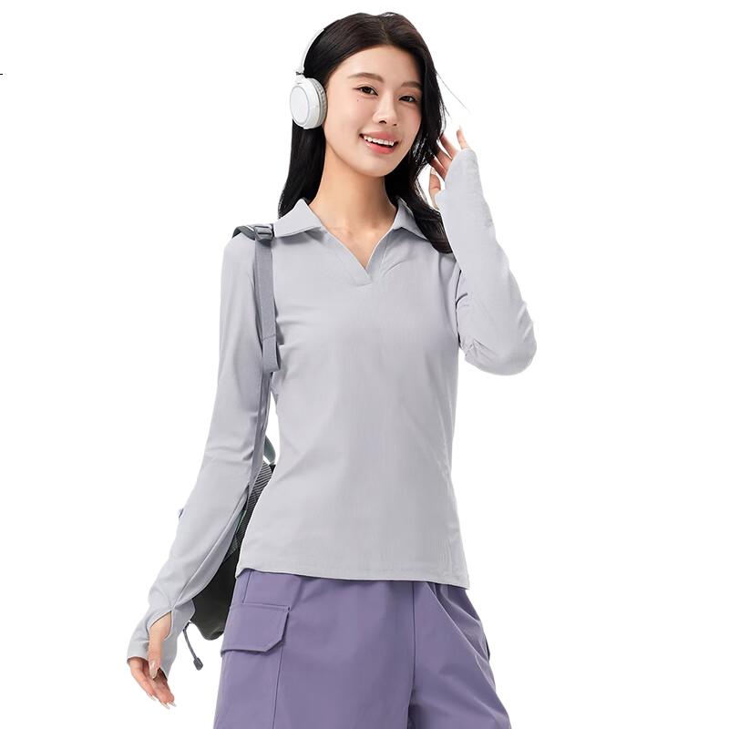 CAMEL [UPF1000+] Outdoor Quick-Dry POLO Women's Base Layer, Spring Long-Sleeve V-Neck Cool Breathable Sun Protection T-Shirt, 2XL