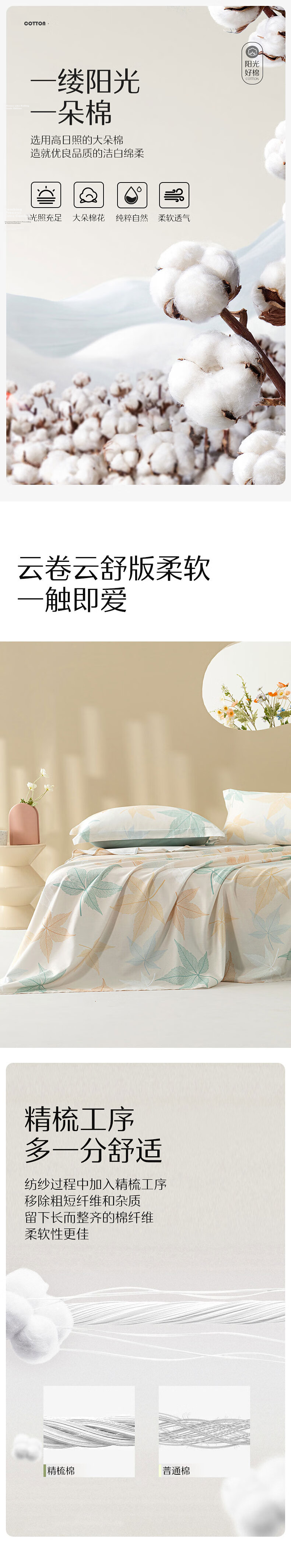 Shuixingjiafang Cotton Bed Sheet, Single Piece, 100% Pure Cotton, Antibacterial Bed Cover, Bedding for Double Bed, Single Piece, 1.5x2 Meters 2