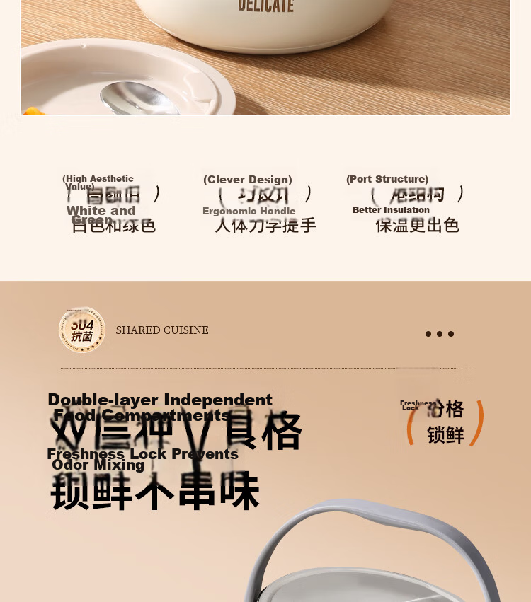 Ymer Double-Layer Insulated Lunch Box with Extended Handle, Stainless Steel Soup Container and Bowl for Office Workers and Students, New Model 12
