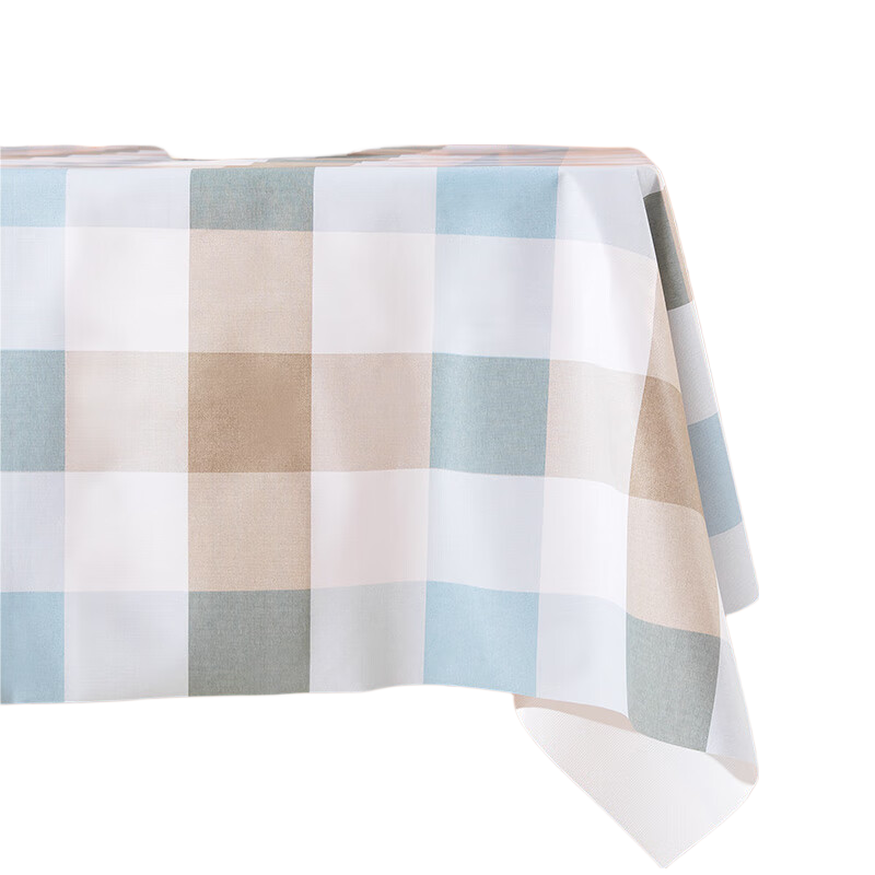 CHERISHES LIFE Waterproof And Oil-Resistant PVC Tablecloth, Washable Thickened Square Dining Table And Coffee Table Cover, Blue And Brown Large Grid Pattern, 137*137cm