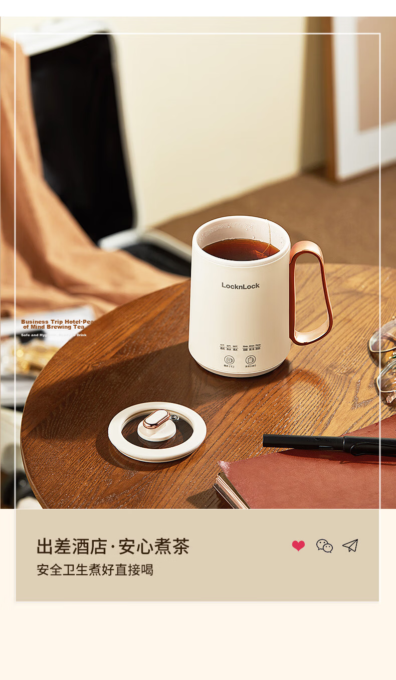 LOCK&LOCK Mini Health Pot, Water Kettle, Health Cup, Mini Flower Tea Pot, Hot Milk Electric Cooking Cup, Electric Stewing Cup, Electric Heating Water Cup, Water Boiler, Ceramic Coating Inner Liner, 0.35L 13