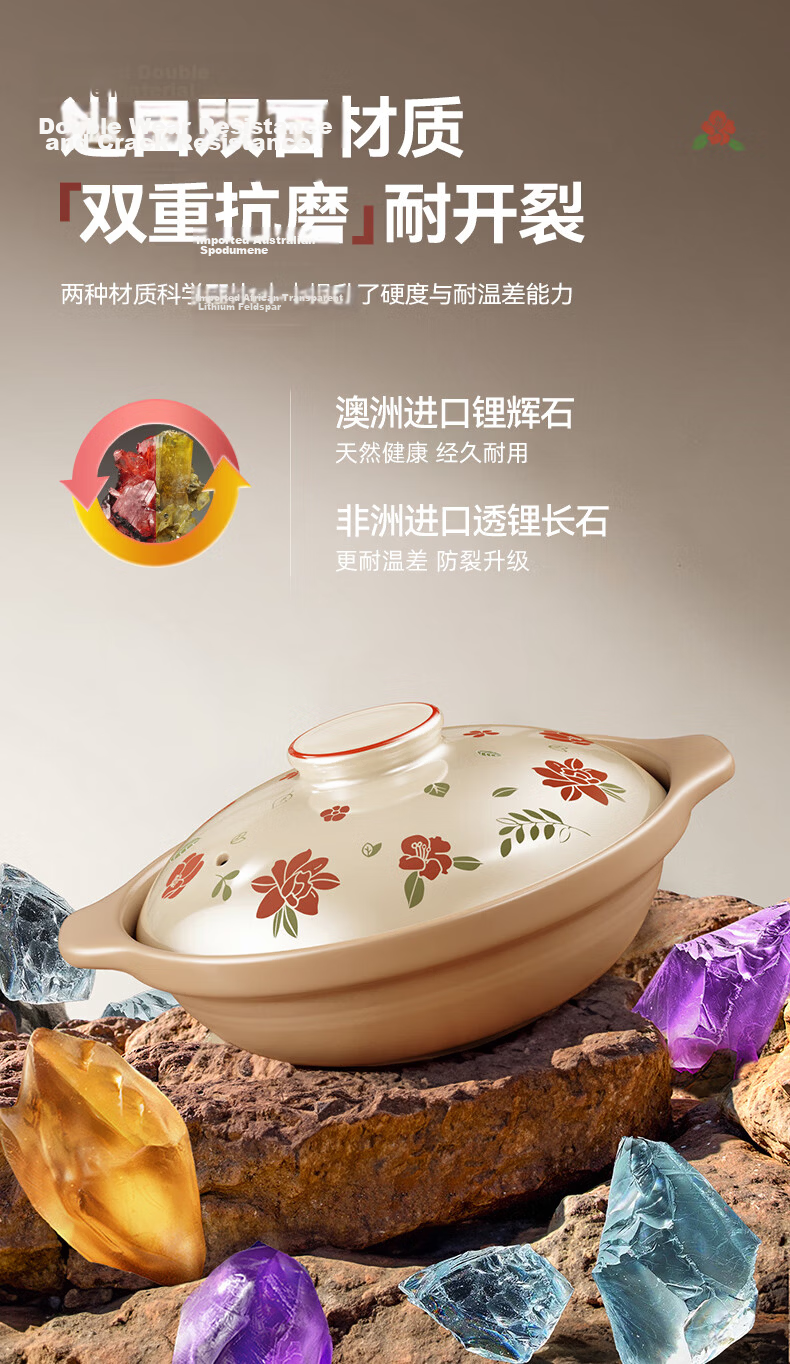 Royalstar High-Temperature Resistant Clay Pot Soup Stew Pot 2.3L with Flower Lid for Gas Stove 4