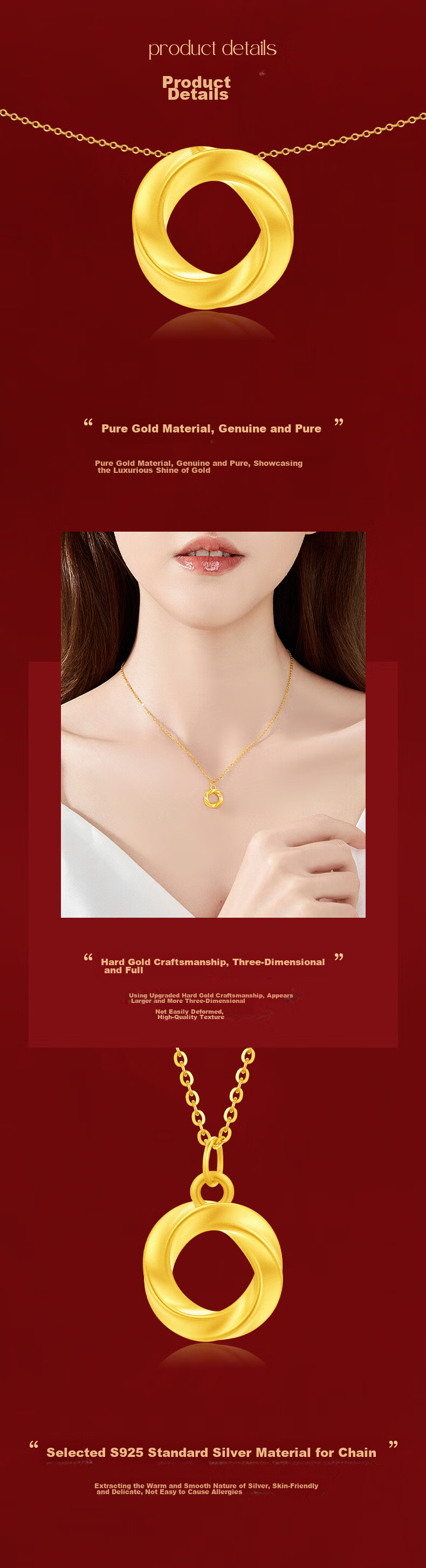 Lao Feng Xiang Gold Mobius Ring Pure Gold Pendant Silver Necklace for Women New Birthday Gift Practical High-End Girlfriend Wife 6