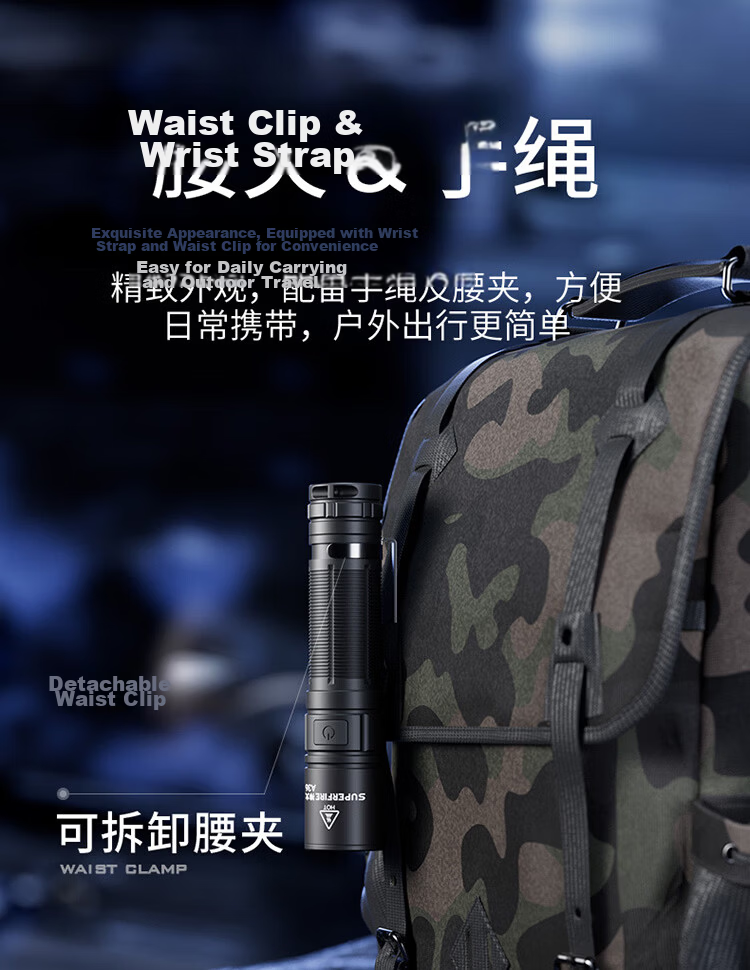 SupFire High Brightness Flashlight 2500LM Outdoor Mountaineering Ultra-Bright Long Range Long Battery Life Compact Portable Home Cycling Light 6
