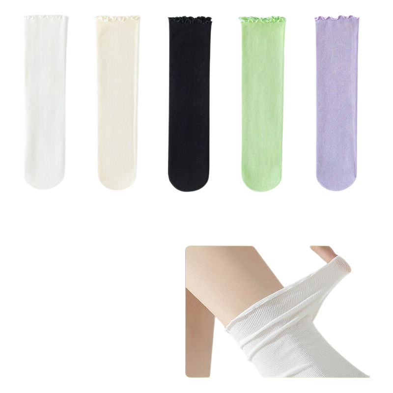Guxu Disposable Socks Summer Thin Ice Silk Socks Women Travel Daily Use Mid-Calf Cotton Socks Black and White