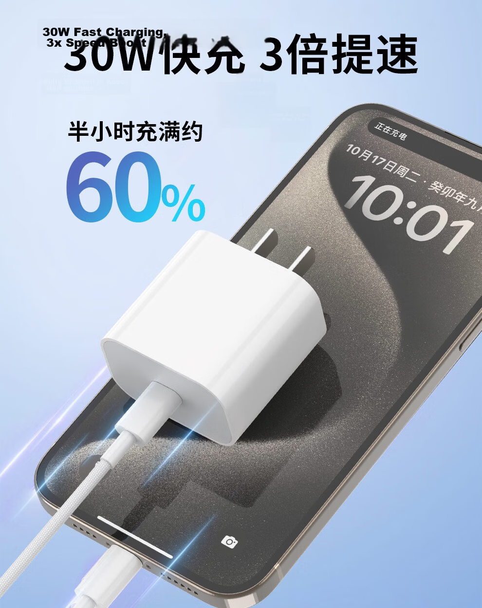 Jingxuan JINGDONG, Own Brand 65W Gallium Nitride Charger, Apple Charging Head with Multiple Ports, Compatible with PD45W/30W, Suitable for IPhone15/16, Huawei, Xiaomi, Includes Data Cable 1 Meter 4