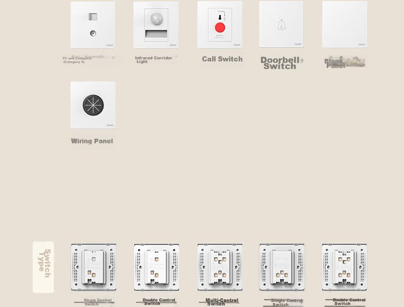 CHNT Switch Socket No-Paint Cream Style Large Panel Socket Faceplate Concealed X1M One-Gang Single-Control Five-Hole 46