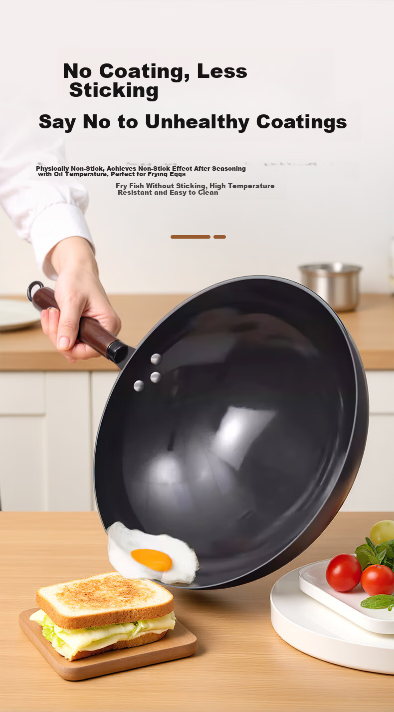 Quanpinwu 32cm Cast Iron Wok Non-Stick Stir Fry Pan for Gas Stove and Induction Cooker, No Coating, Made in Zhangqiu 10