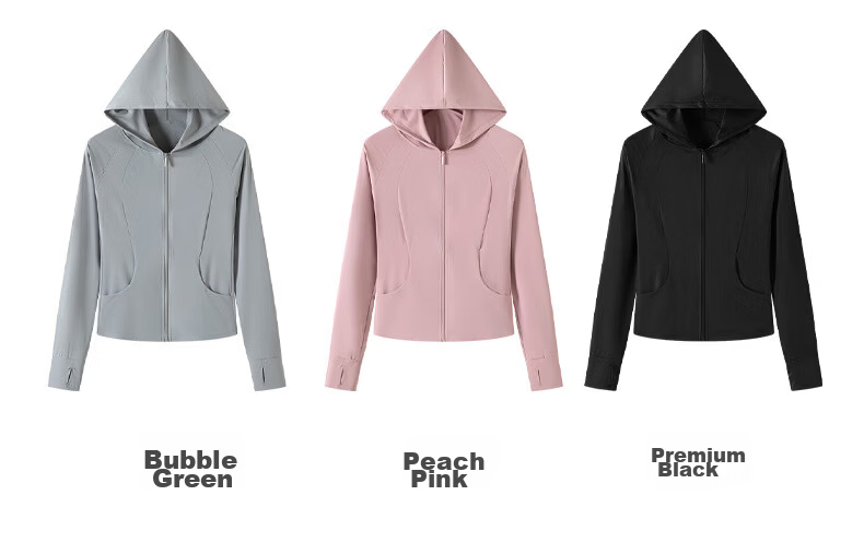 Langsha Women's Pocket Sunscreen Jacket Ice Silk Summer Slim Fit UV Protection Outdoor Hooded Cardigan Sunscreen Coat 19