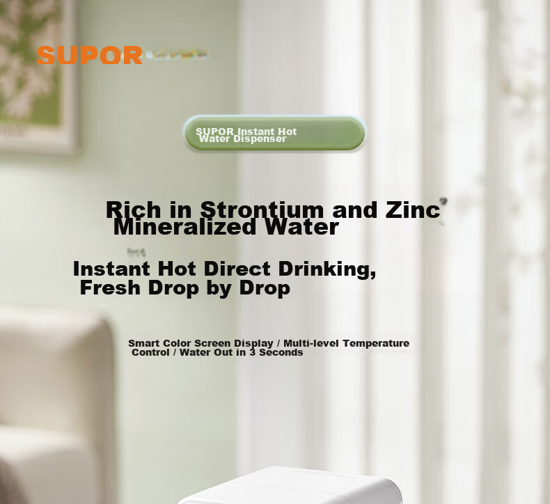 SUPOR Instant Hot Water Dispenser, 1S Rapid Heating Home Countertop Small All-In No Installation Required, Desktop Direct Drinking Machine, Mineralized Purified Drinking Machine for Milk And Electric Kettle, SW-JR30T06 3