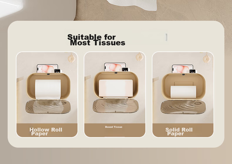 Baoshi Wall-Mounted Toilet Paper Holder No-Drill Tissue Box Facial Towel Storage Rack White 6