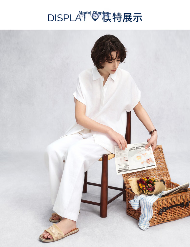 GANT Women's Spring Summer Pure Linen Casual Pants Vintage Old Coin Wide Leg Trousers 115-White M 3