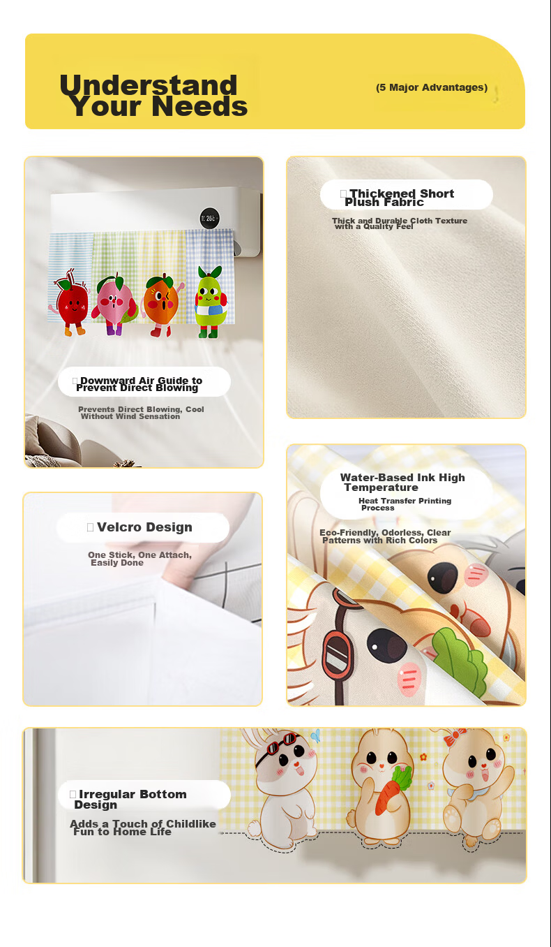 Naxiannv Air Conditioner Wind Deflector, Anti-Direct Blowing No Drilling Required, Fabric Universal for Wall-Mounted Units, Air Outlet Wind Shield, Postpartum Care, Baby Care, Pocket Cute Friends 4