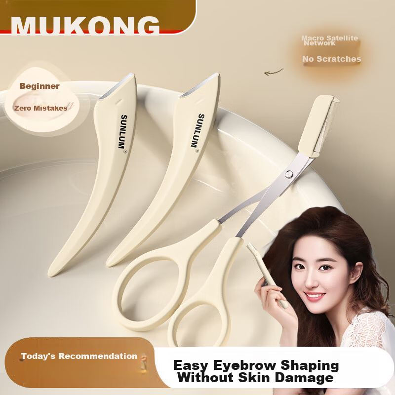 Mukong Crescent Eyebrow Razor Women's Safety Eyebrow Shaping Scissors Kit Professional Salon Use Men's Beginner