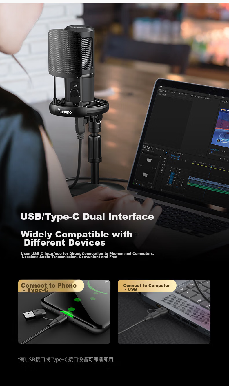 Maono 461T Professional Condenser Microphone for Computer, Mobile, Laptop Recording, Live Streaming, Voiceover, Online Classes, Gaming, and Podcasting 8